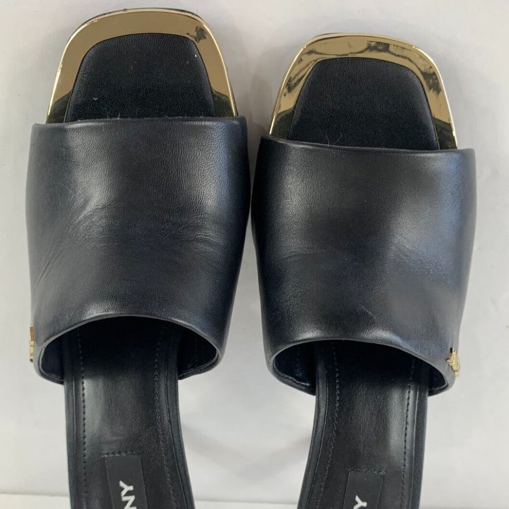 DKNY Bronx Embossed Black Leather Stiletto Mules - Size 7.5M
